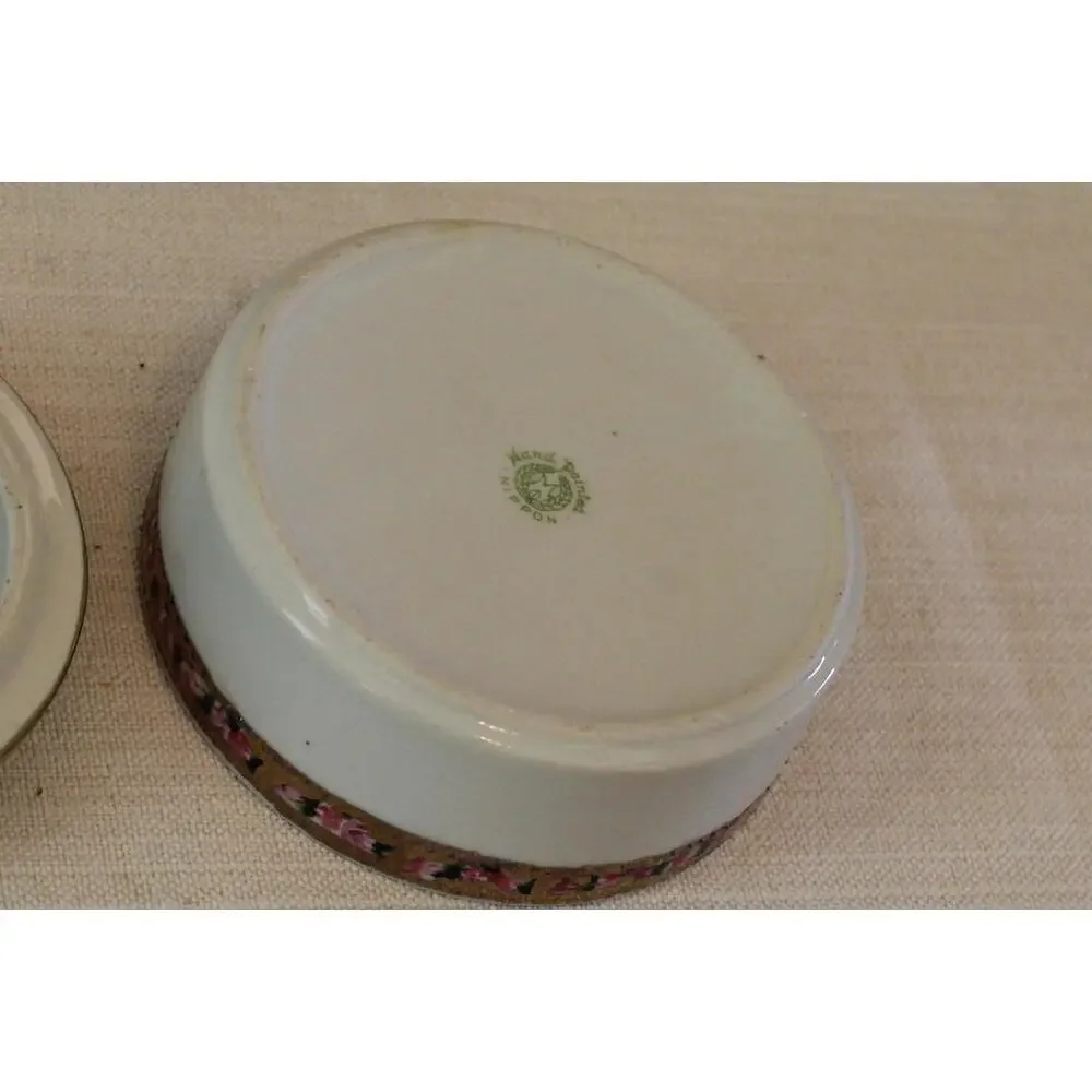 Vintage Nippon Victorian Moriage Porcelain Powder Box – Floral Gold Beaded